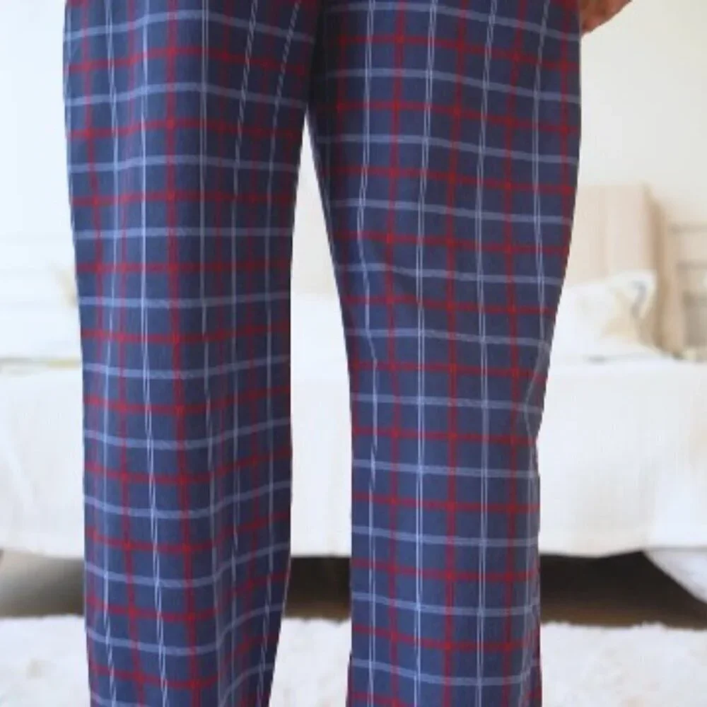 Men's Cotton Flannel Pajama Set Classic Plaid Button Front Sleepwear Lounge
